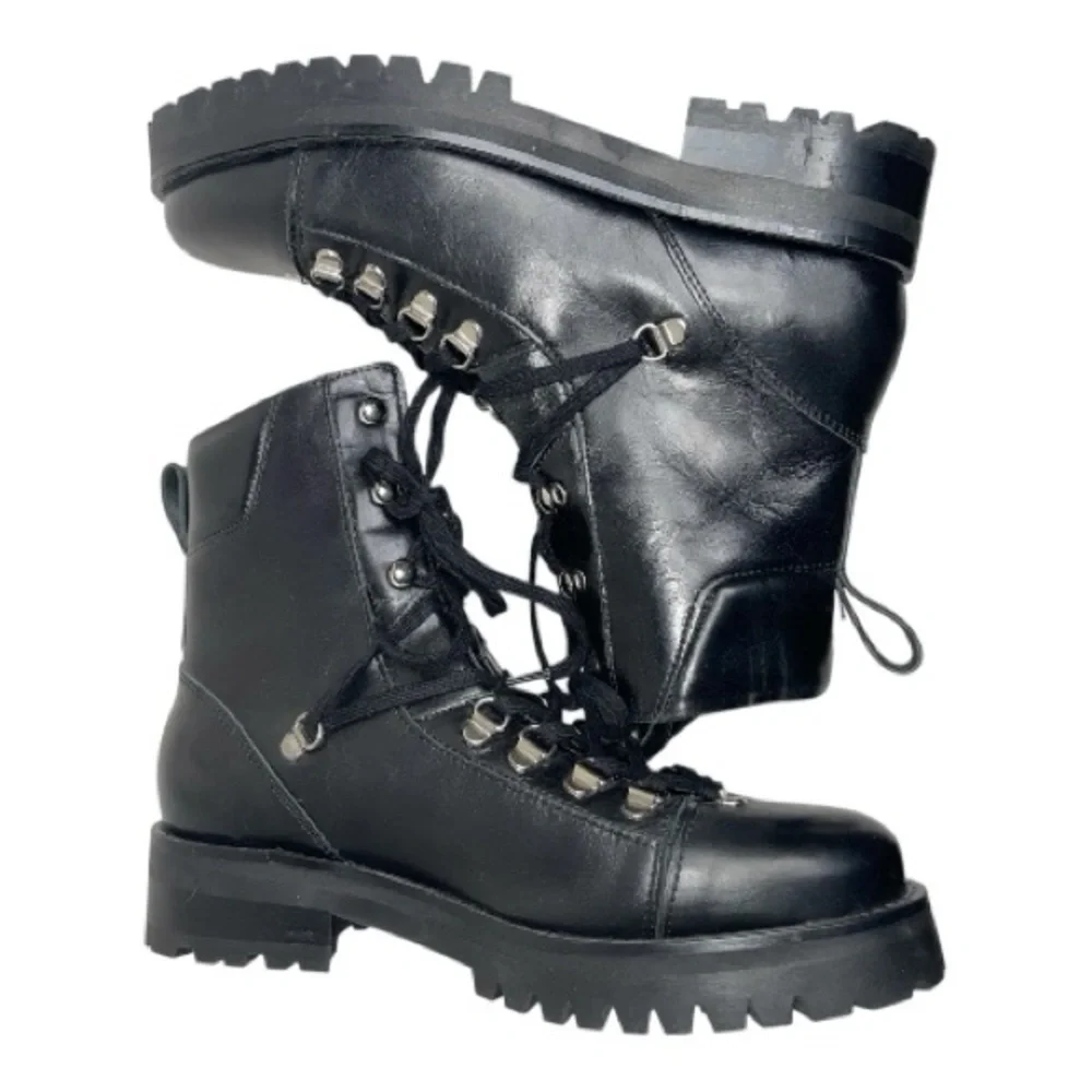 All Saints Black Leather Franka Lug Sole Combat Boots Sz 10/40 - Picture 3 of 6